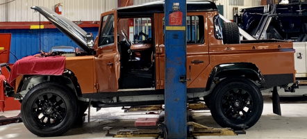 Land Rover Defender on lift